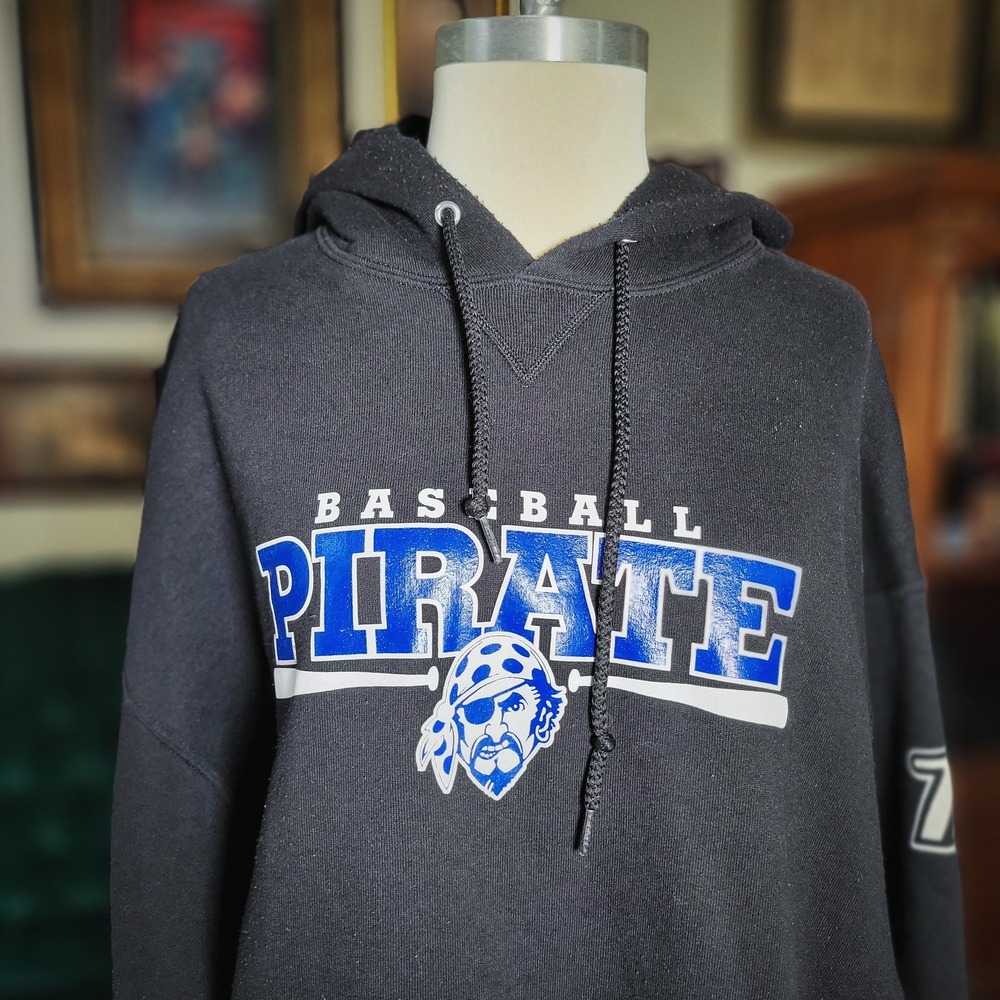 Russell‎ Athletic Pirate Hoodie Baseball Mens XXL Black Vintage Pullover Sweater